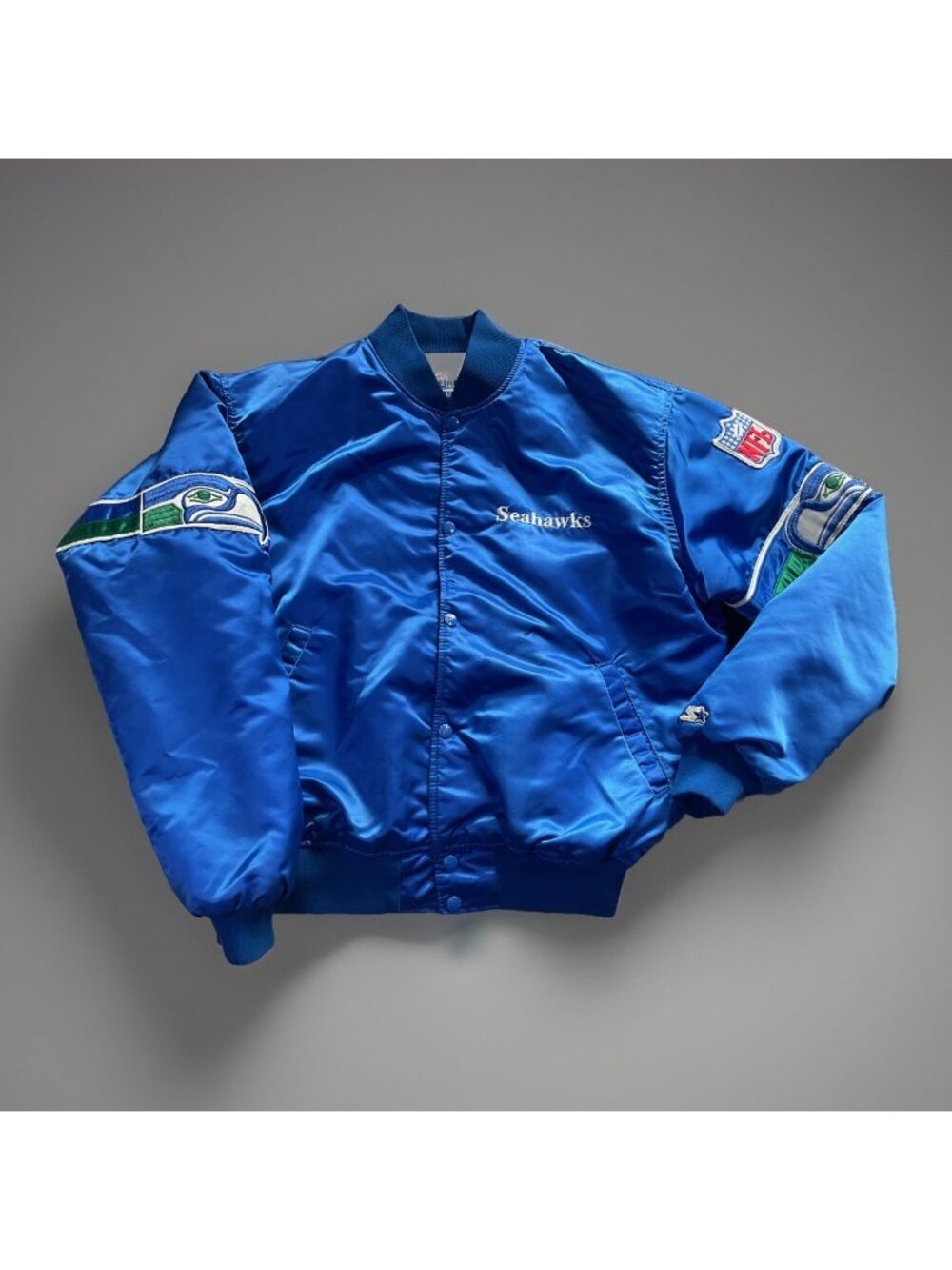 VTG Seattle Seahawks Starter Blue Satin Jacket 90s 80s NFL Pro Line Mens XL